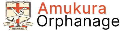 This is Amukura Orphanages logo. "Amukura Orphanage" is written in red and black text. Next to the text is Amukura Orphanage Home's logo icon featuring a drawn woman's hand and a man's hand crossing over a red cross. This is framed in beige by a beautiful rope frame, with "My God and My All" written below on a banner.